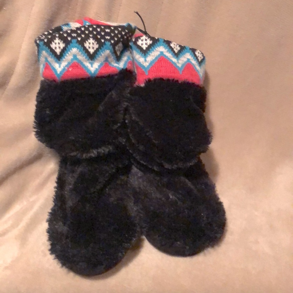Black plush slipper booties